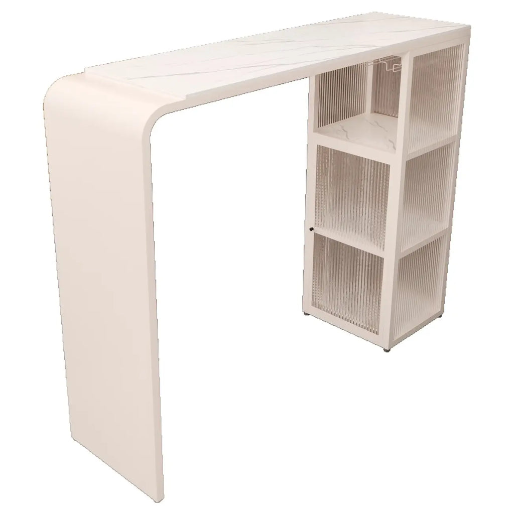 Sleek White Slate Storage Bar Tables with Stemware Holders