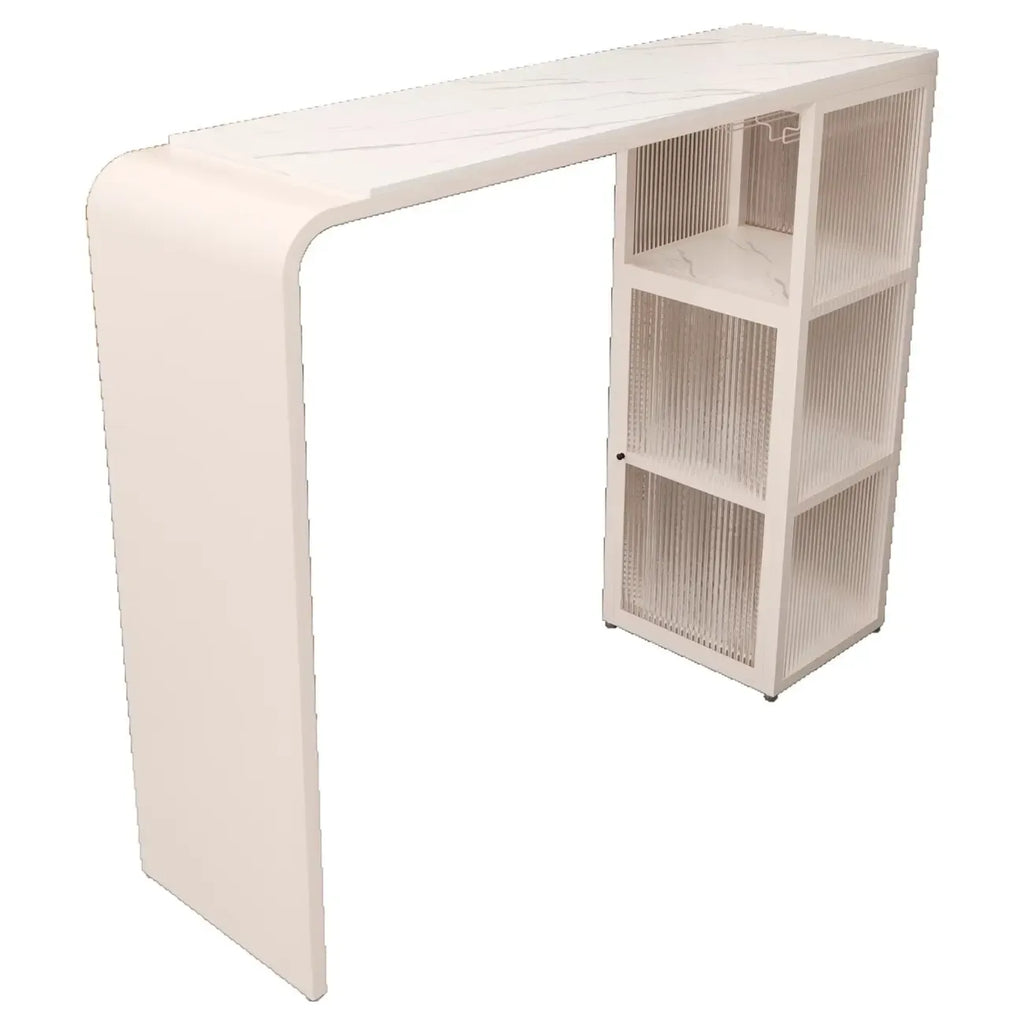 Sleek White Slate Storage Bar Tables with Stemware Holders