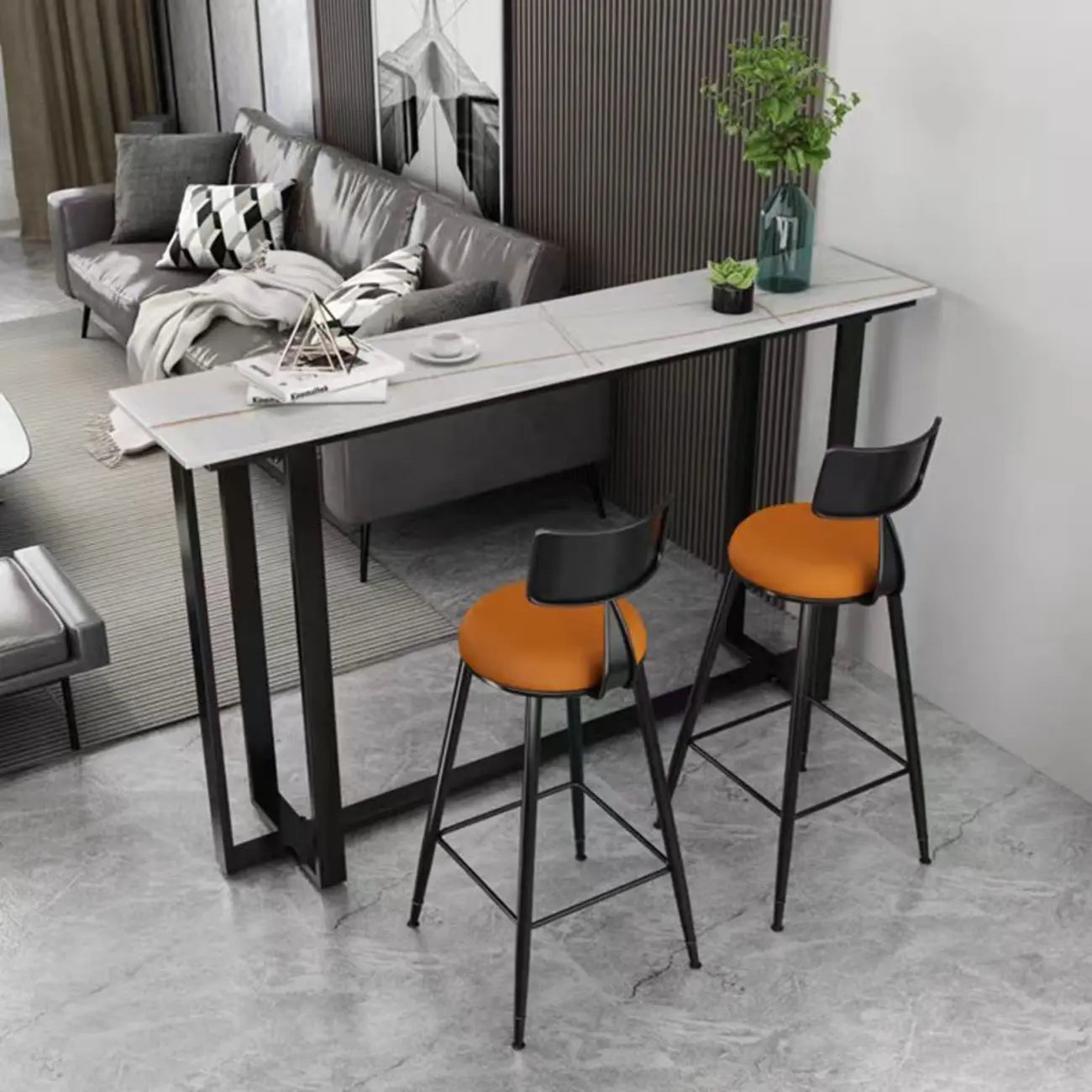 Scandinavian Slate Metal Rectangular Bar Tables