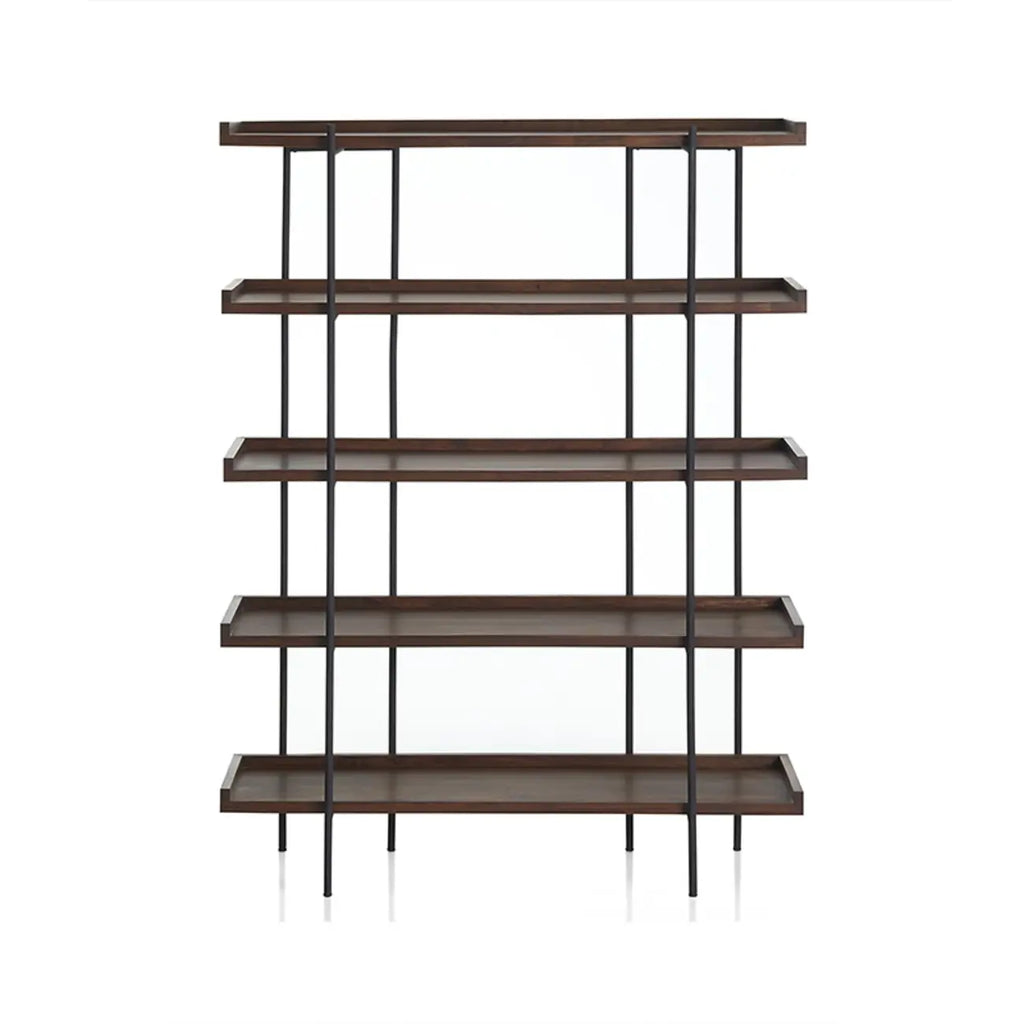 Contemporary Iron Brown Multi-tier Wood Etagere Bookcase