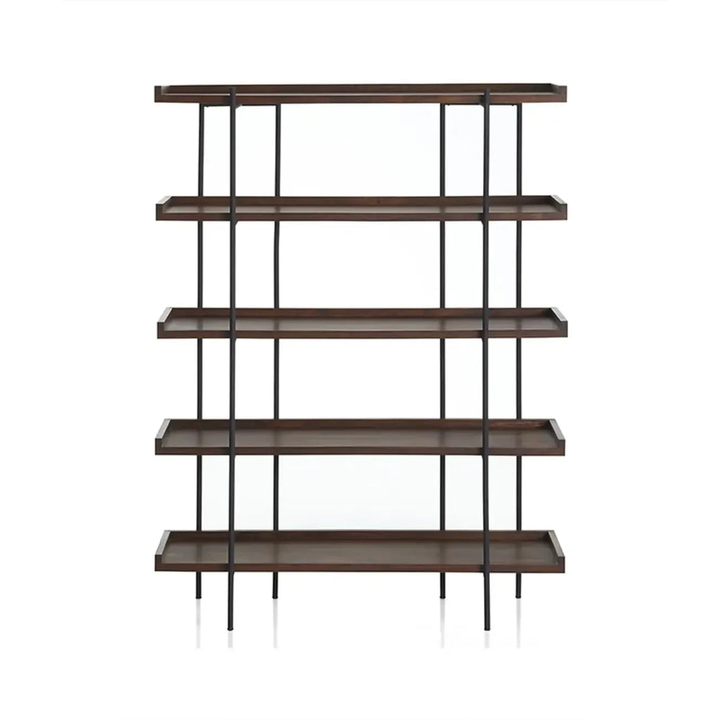 Contemporary Iron Brown Multi-tier Wood Etagere Bookcase