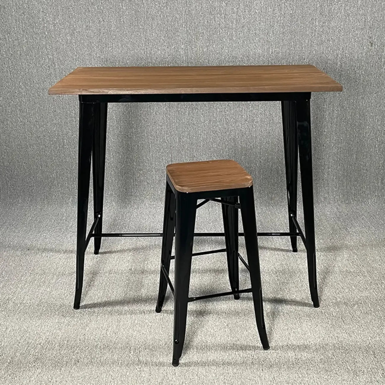 Industrial Brown Wood Black Metal Bar Tables