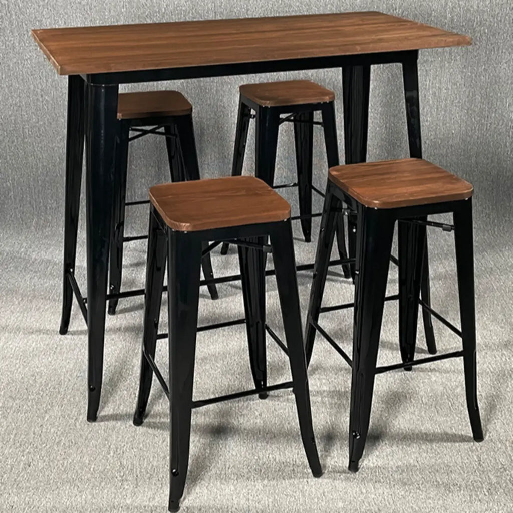 Industrial Brown Wood Black Metal Bar Tables