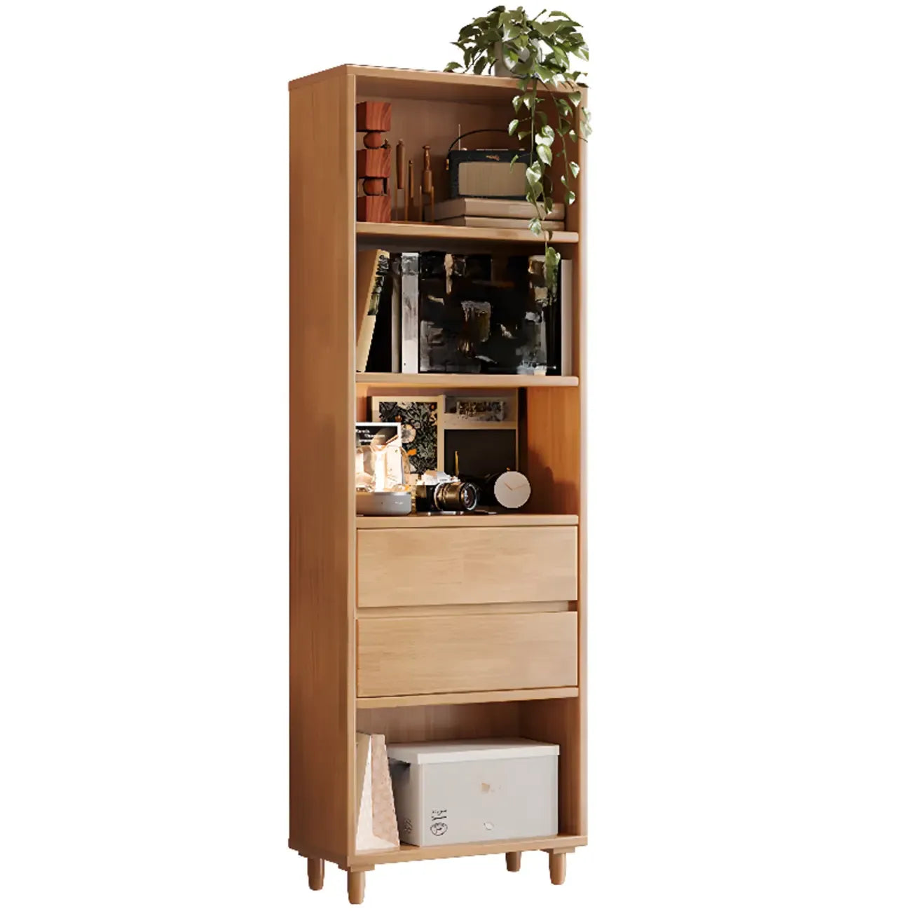 Spacious Versatile Vertical Brown Wood Bookcase with Drawers
