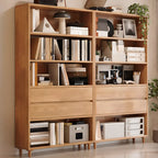 Spacious Versatile Vertical Brown Wood Bookcase with Drawers