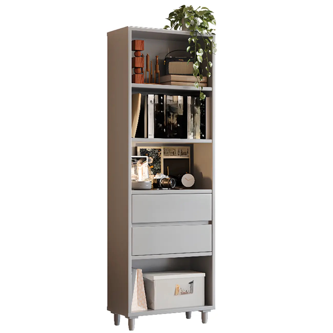 Spacious Versatile Vertical Brown Wood Bookcase with Drawers