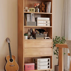 Spacious Versatile Vertical Brown Wood Bookcase with Drawers