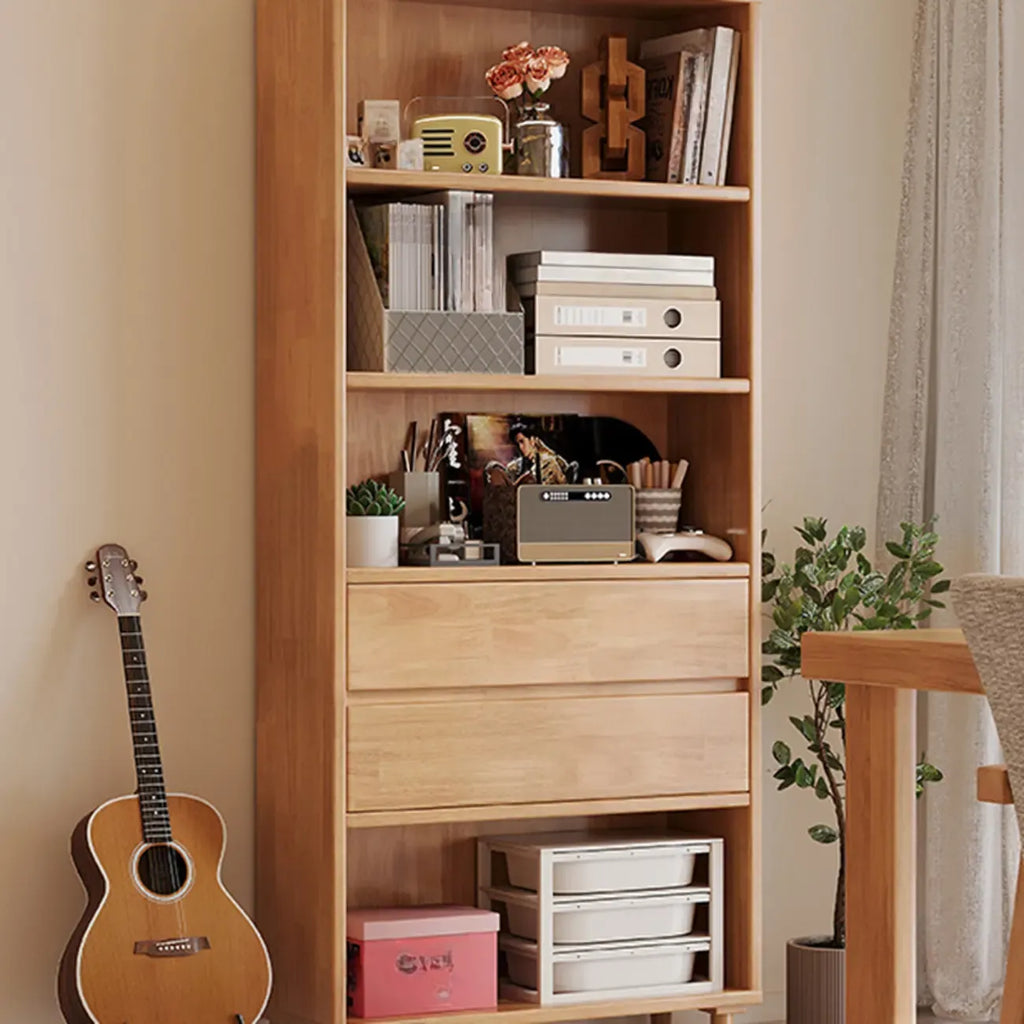 Spacious Versatile Vertical Brown Wood Bookcase with Drawers