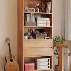 Spacious Versatile Vertical Brown Wood Bookcase with Drawers