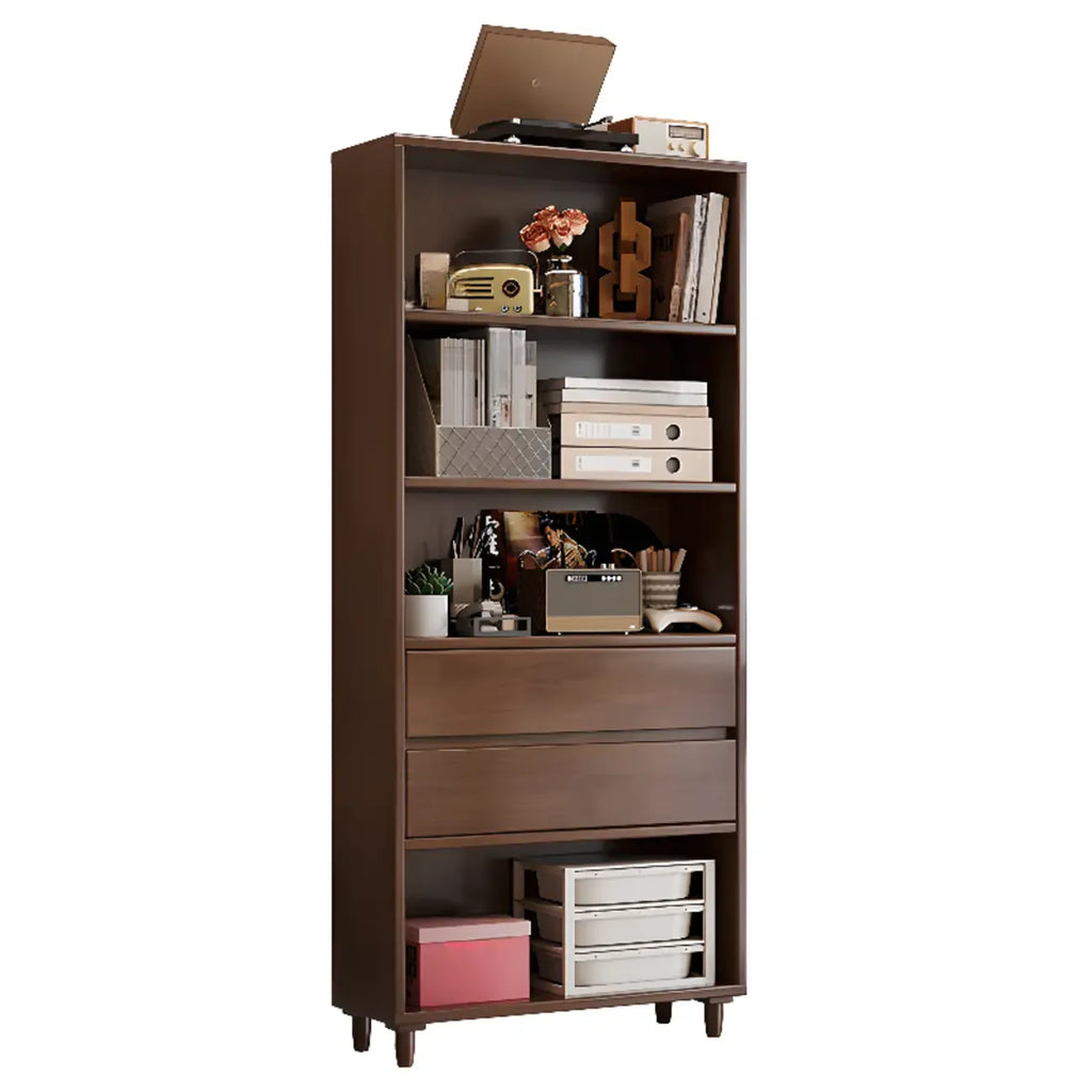 Spacious Versatile Vertical Brown Wood Bookcase with Drawers