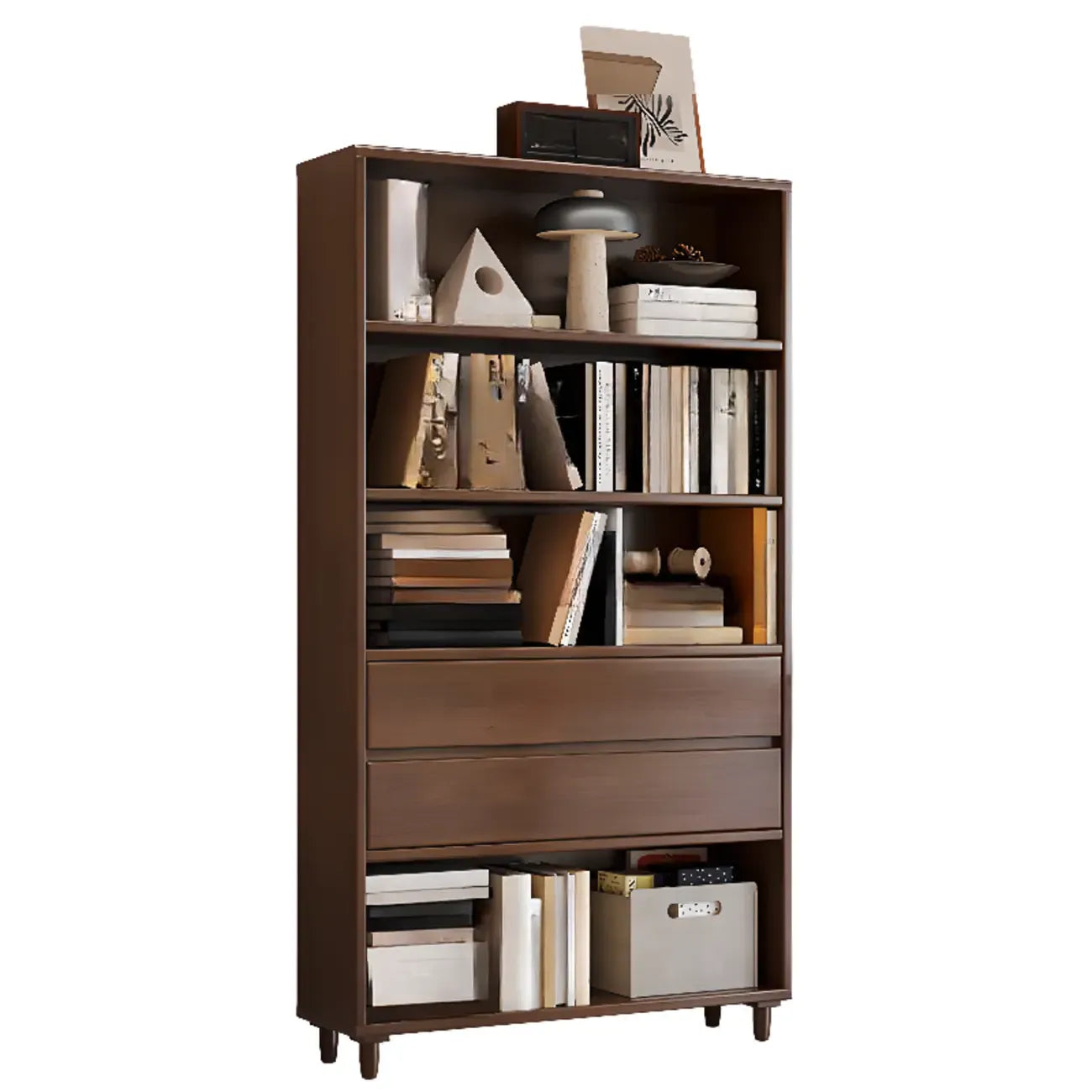 Spacious Versatile Vertical Brown Wood Bookcase with Drawers