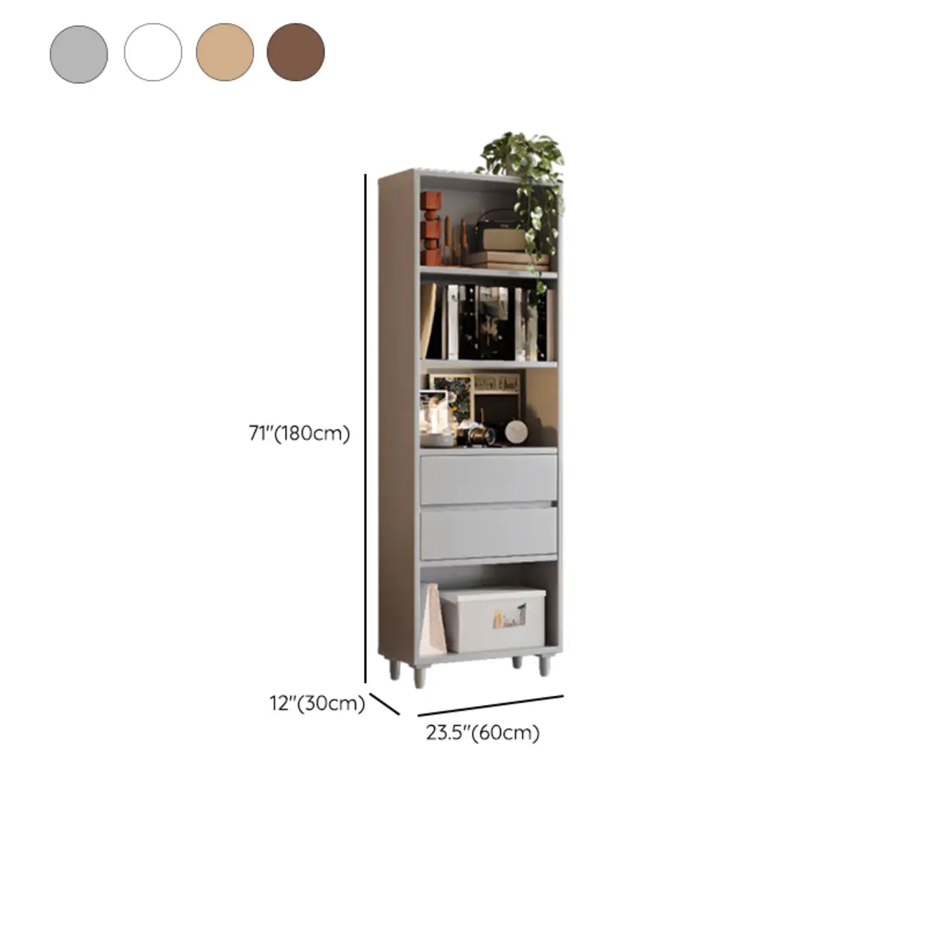 Spacious Versatile Vertical Brown Wood Bookcase with Drawers