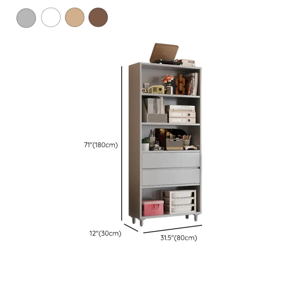 Spacious Versatile Vertical Brown Wood Bookcase with Drawers