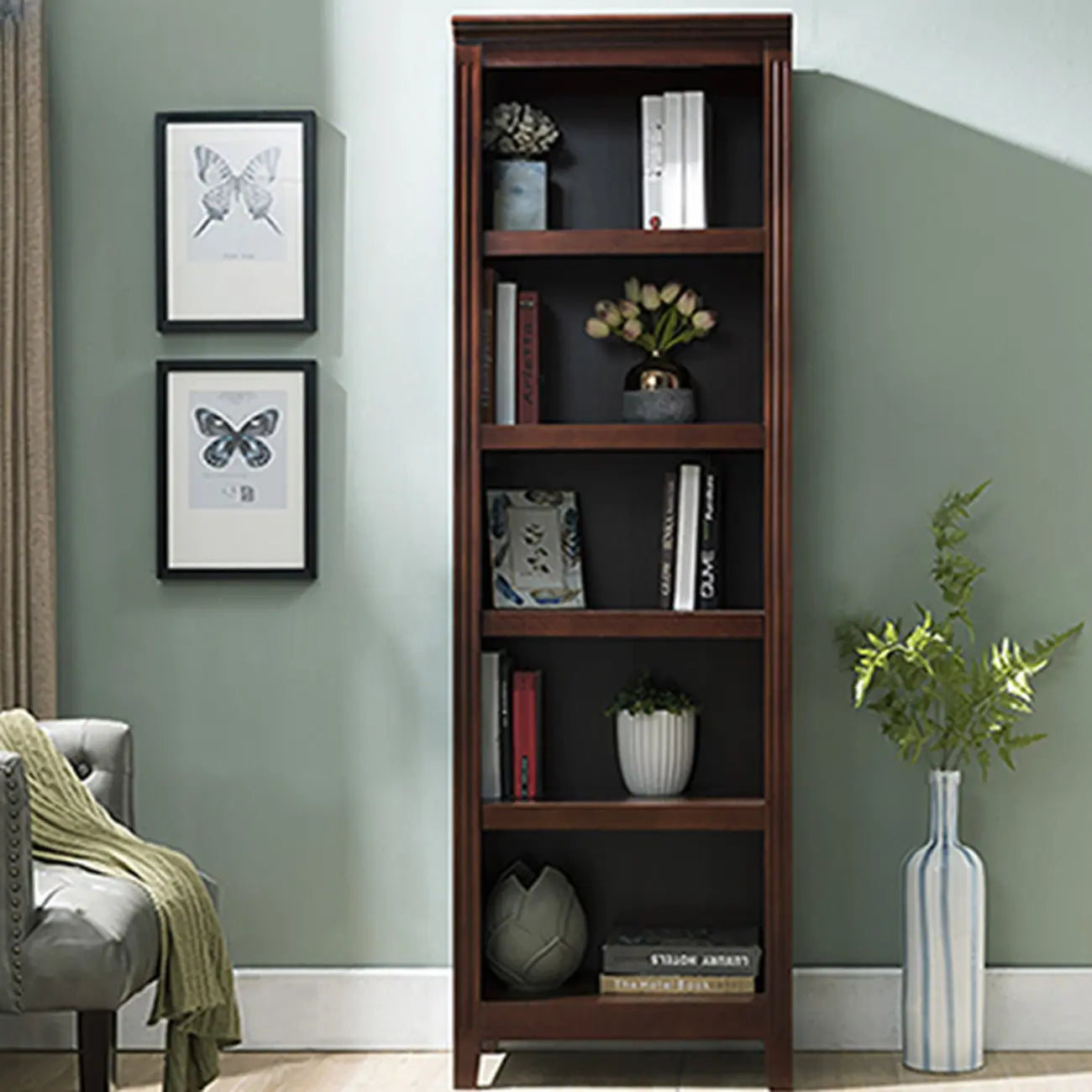 Classic Birch Wood 5-Tier Vertical Barrister Bookcase