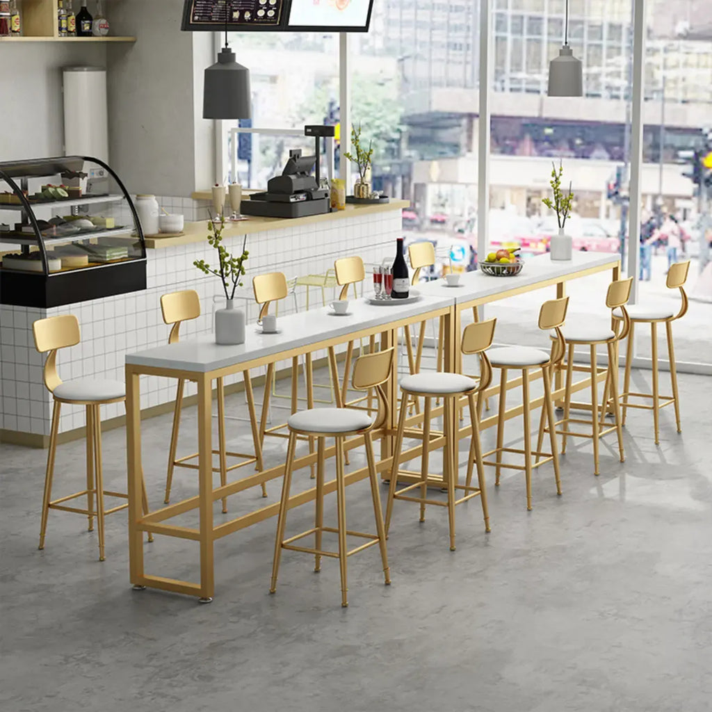 Modern Rectangle Marble Top Bar Table Gold Base with Footrest