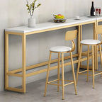 Modern Rectangle Marble Top Bar Table Gold Base with Footrest