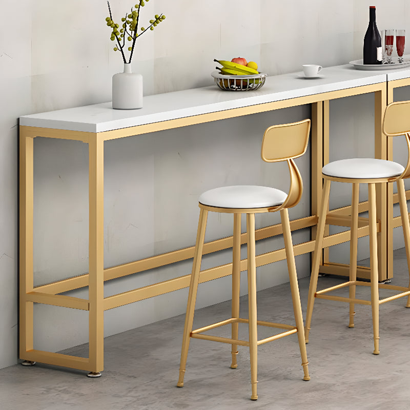 Modern Rectangle Marble Top Bar Table Gold Base with Footrest