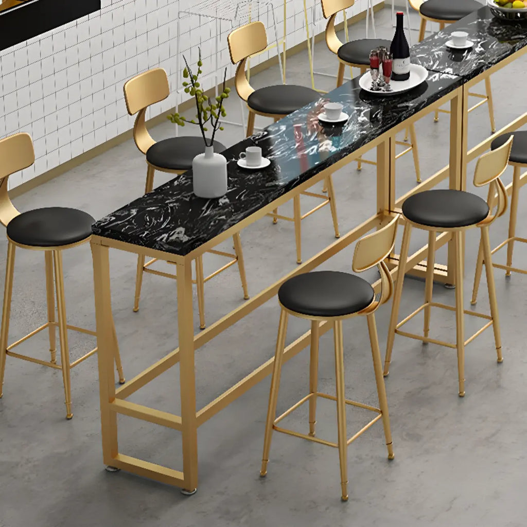 Modern Rectangle Marble Top Bar Table Gold Base with Footrest