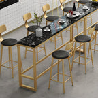 Modern Rectangle Marble Top Bar Table Gold Base with Footrest