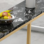 Modern Rectangle Marble Top Bar Table Gold Base with Footrest