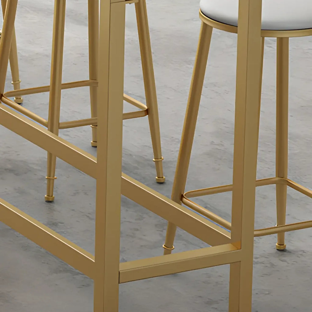 Modern Rectangle Marble Top Bar Table Gold Base with Footrest