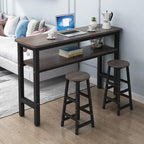 Rectangle Round Edge Wooden Bar Table Metal Base with Shelf