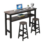 Rectangle Round Edge Wooden Bar Table Metal Base with Shelf