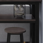 Rectangle Round Edge Wooden Bar Table Metal Base with Shelf