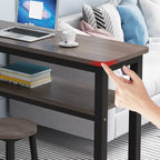 Rectangle Round Edge Wooden Bar Table Metal Base with Shelf