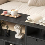 Narrow Rectangle Wooden Open Storage Black Display Shelf