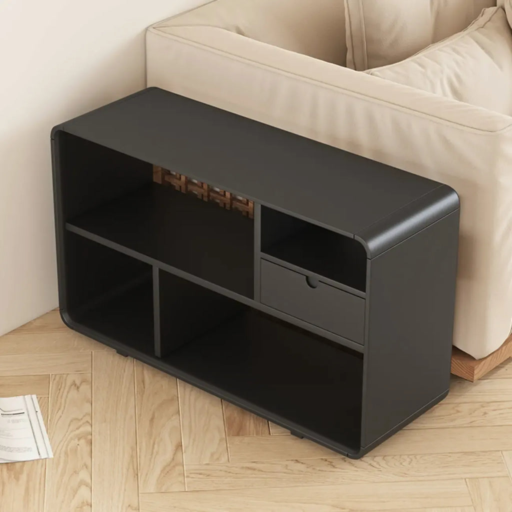 Narrow Rectangle Wooden Open Storage Black Display Shelf