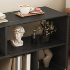 Narrow Rectangle Wooden Open Storage Black Display Shelf