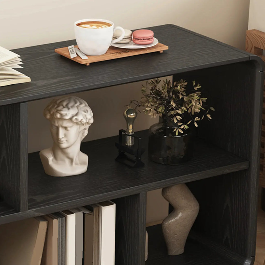 Narrow Rectangle Wooden Open Storage Black Display Shelf