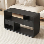 Narrow Rectangle Wooden Open Storage Black Display Shelf
