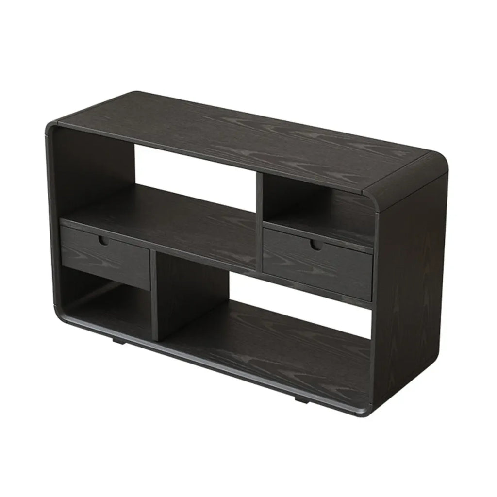 Narrow Rectangle Wooden Open Storage Black Display Shelf