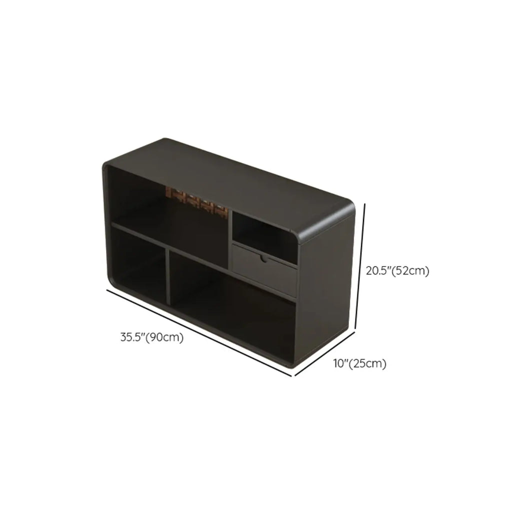 Narrow Rectangle Wooden Open Storage Black Display Shelf