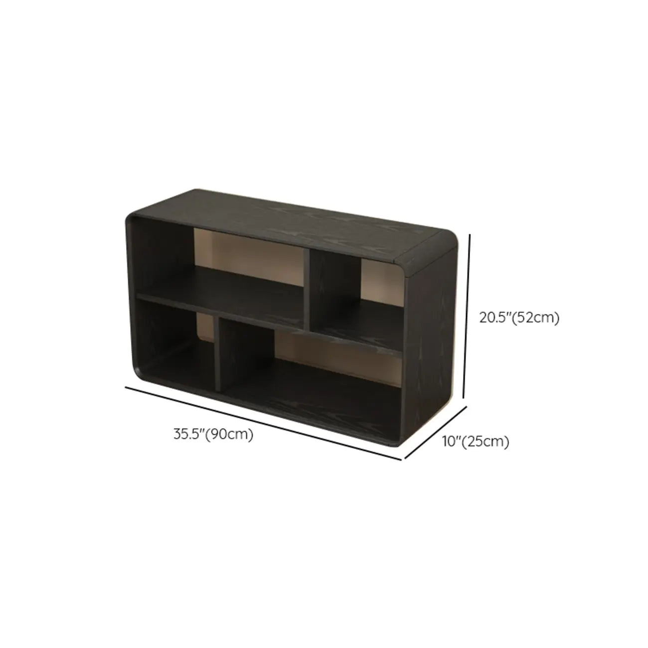 Narrow Rectangle Wooden Open Storage Black Display Shelf