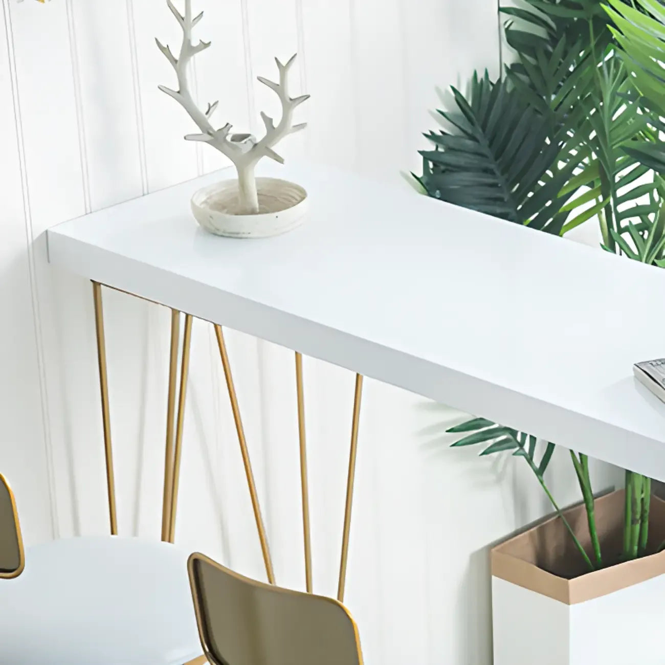 Sleek Counter Height Bar Table Wood Top Gold Base for Dining