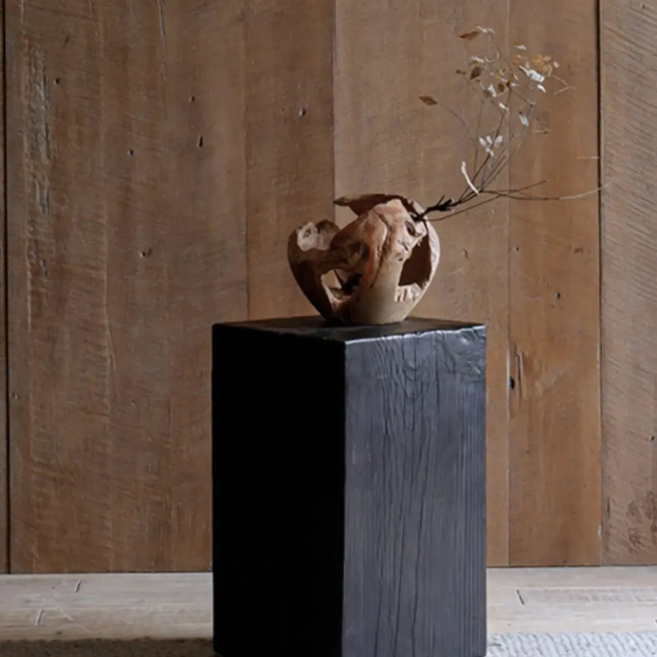Modern Black Pine Wooden Square Stump End Table