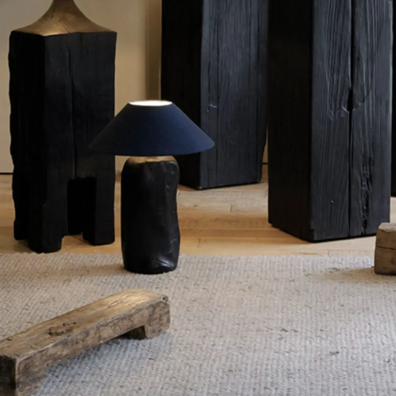 Modern Black Pine Wooden Square Stump End Table