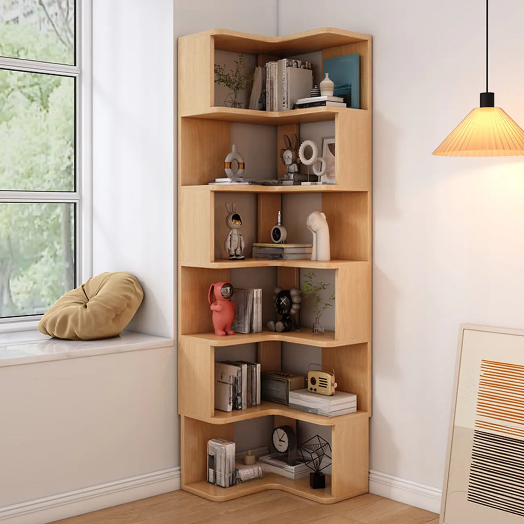 L-Shaped 6-Tier Wood Corner Display Bookcase