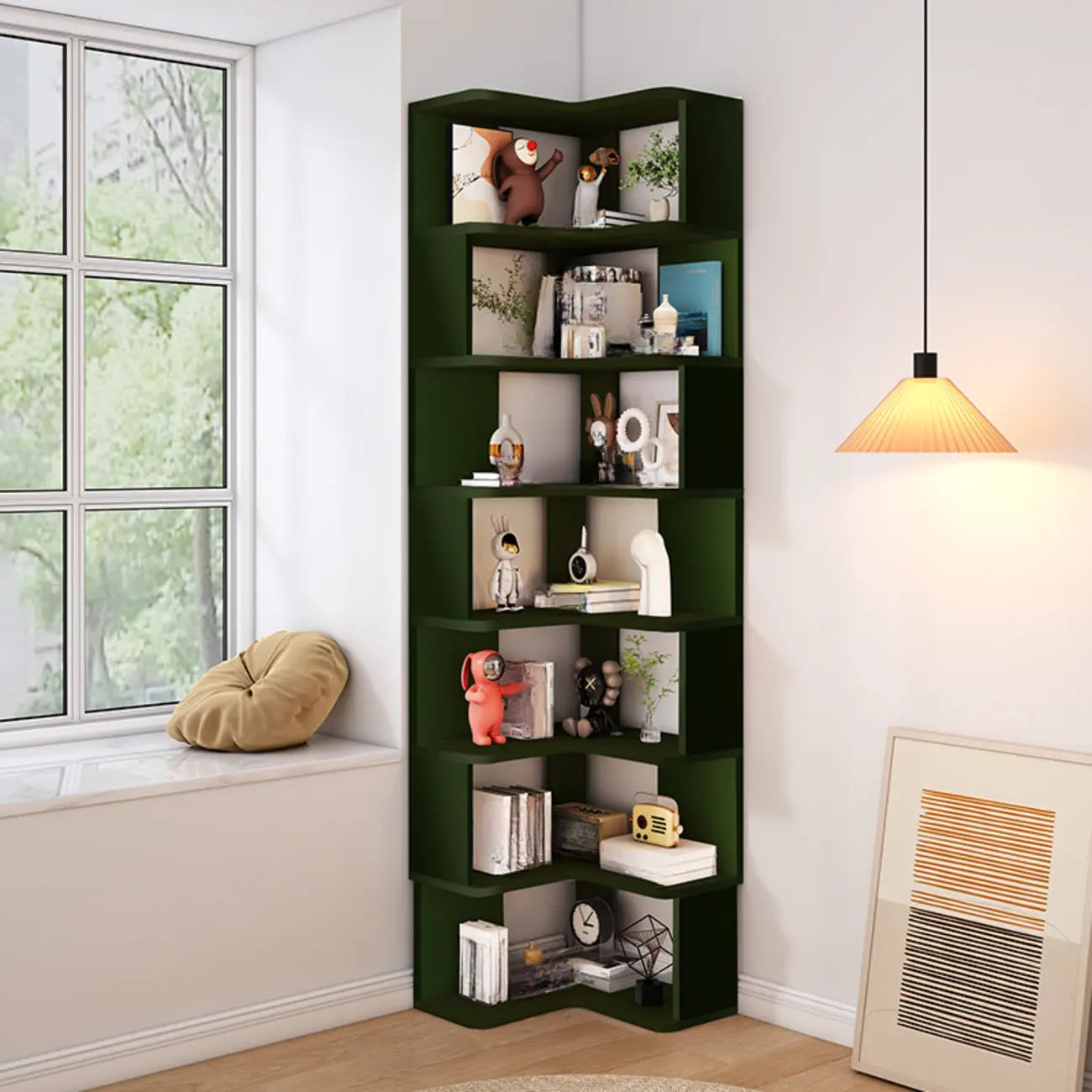 L-Shaped 6-Tier Wood Corner Display Bookcase