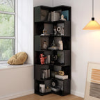 L-Shaped 6-Tier Wood Corner Display Bookcase