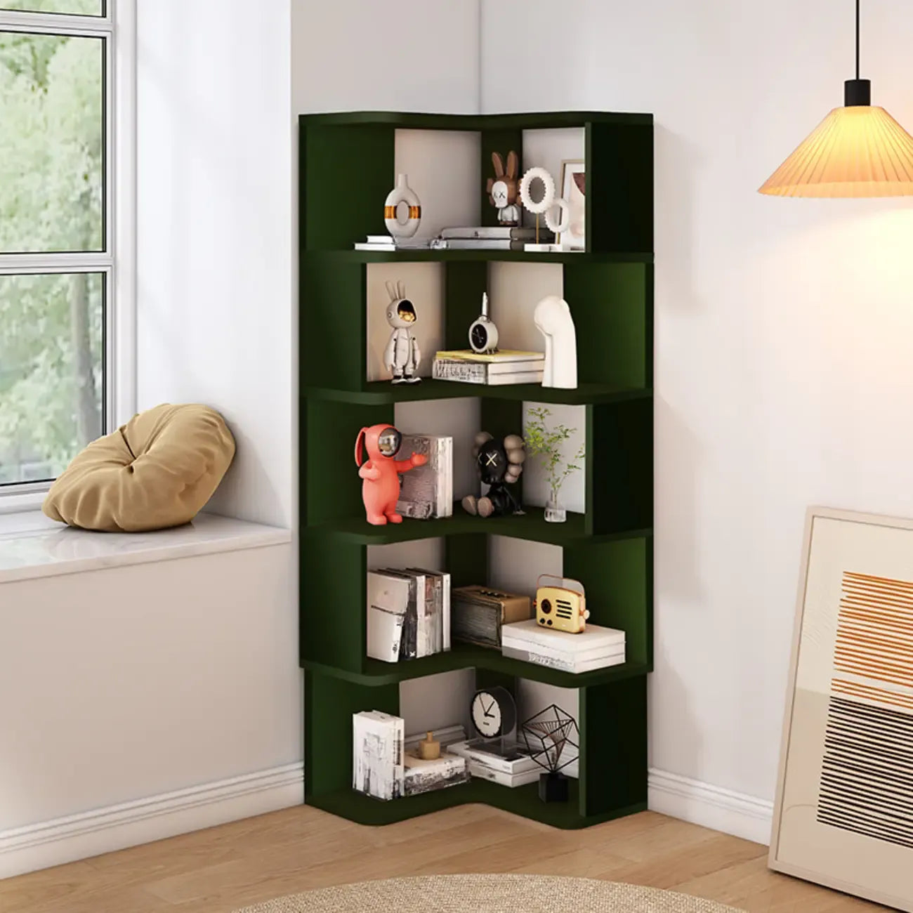 L-Shaped 6-Tier Wood Corner Display Bookcase