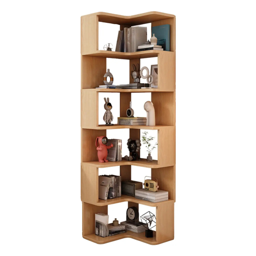 L-Shaped 6-Tier Wood Corner Display Bookcase