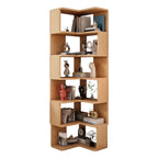 L-Shaped 6-Tier Wood Corner Display Bookcase