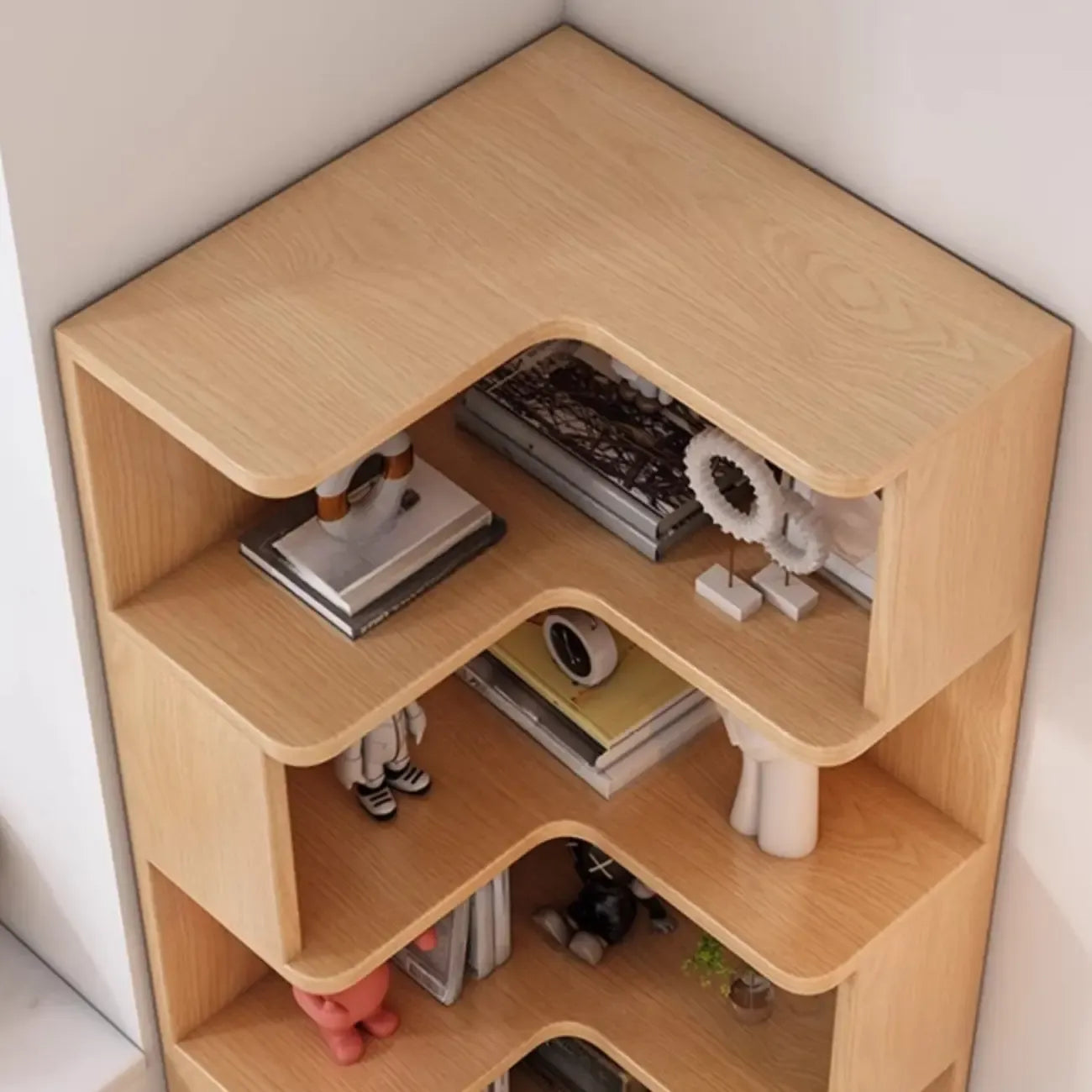 L-Shaped 6-Tier Wood Corner Display Bookcase