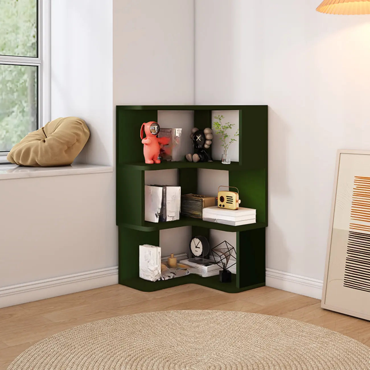 L-Shaped 6-Tier Wood Corner Display Bookcase