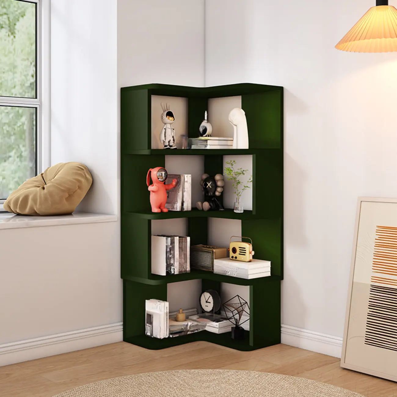 L-Shaped 6-Tier Wood Corner Display Bookcase