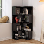 L-Shaped 6-Tier Wood Corner Display Bookcase